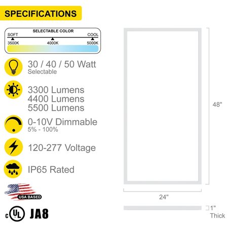 Nuwatt LED Ceiling Panel Light, Back Lit , 2 ft x 4 ft, Selectable Color, 50 Watt, PK 4 NW-BL-2X4-30.40.50W-3CCT-4P